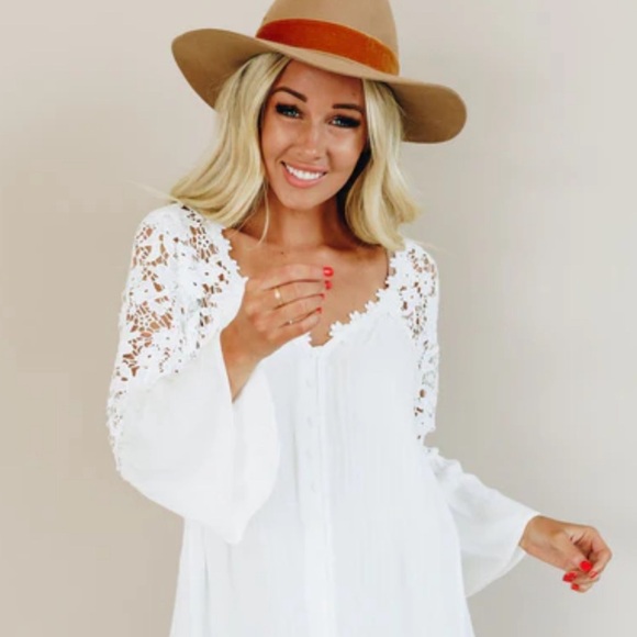 New Boho White Lace Festival Button Front Blouse Top Boho Romantic Shirt - Picture 4 of 7